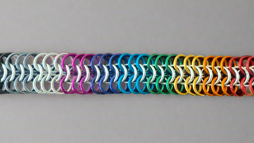 Chain Maille jump ring bracelet woven in alternating colors black, grey, frost, purple, blue, turquoise, green, yellow, orange, red and pink